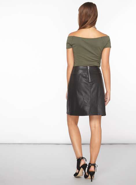 Petite Black PU A-line Skirt